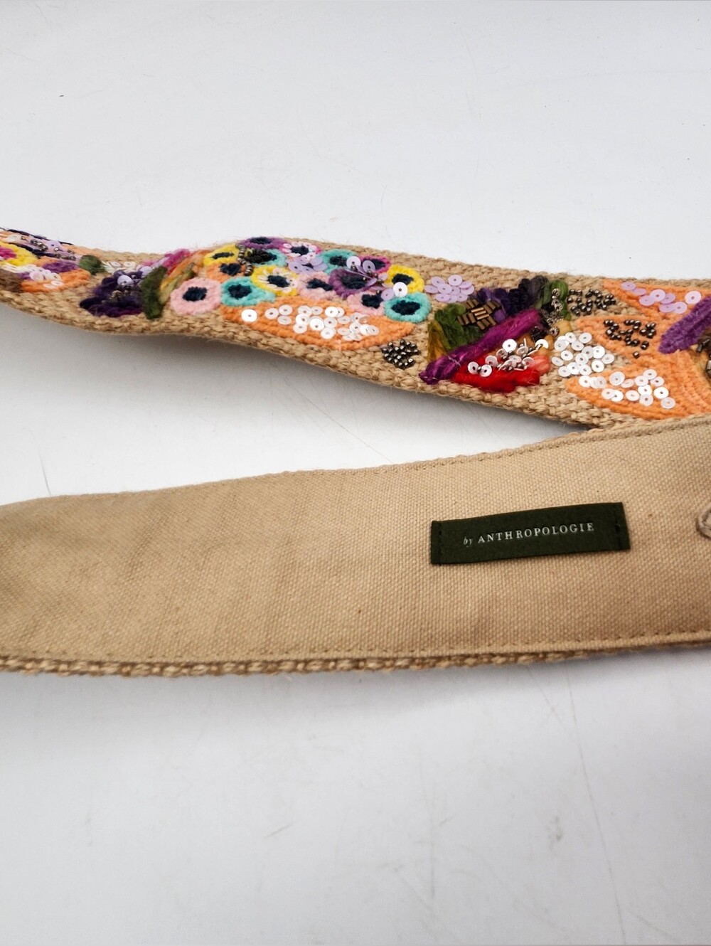 Anthropologie Multicolor Embroidered Sequin Hobo Strap - Peach Base - Picture 3 of 5